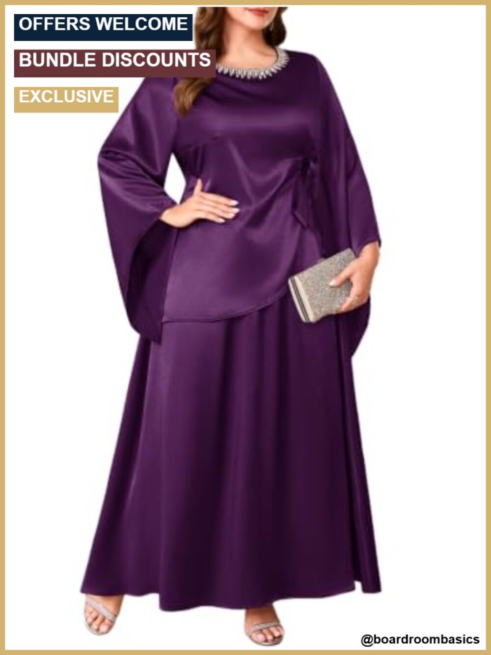 Plus Size Satin 2 Piece Blouse & Maxi Skirt Set Formal Wedding Guest